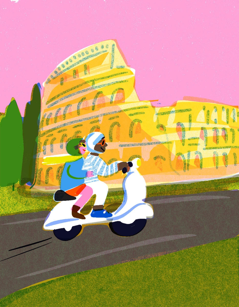 Italian food risograph ILLUSTRATION  italian illustrator Limited Color Palette retro illustration style vintage postcard Retro food illustration Digital Art 