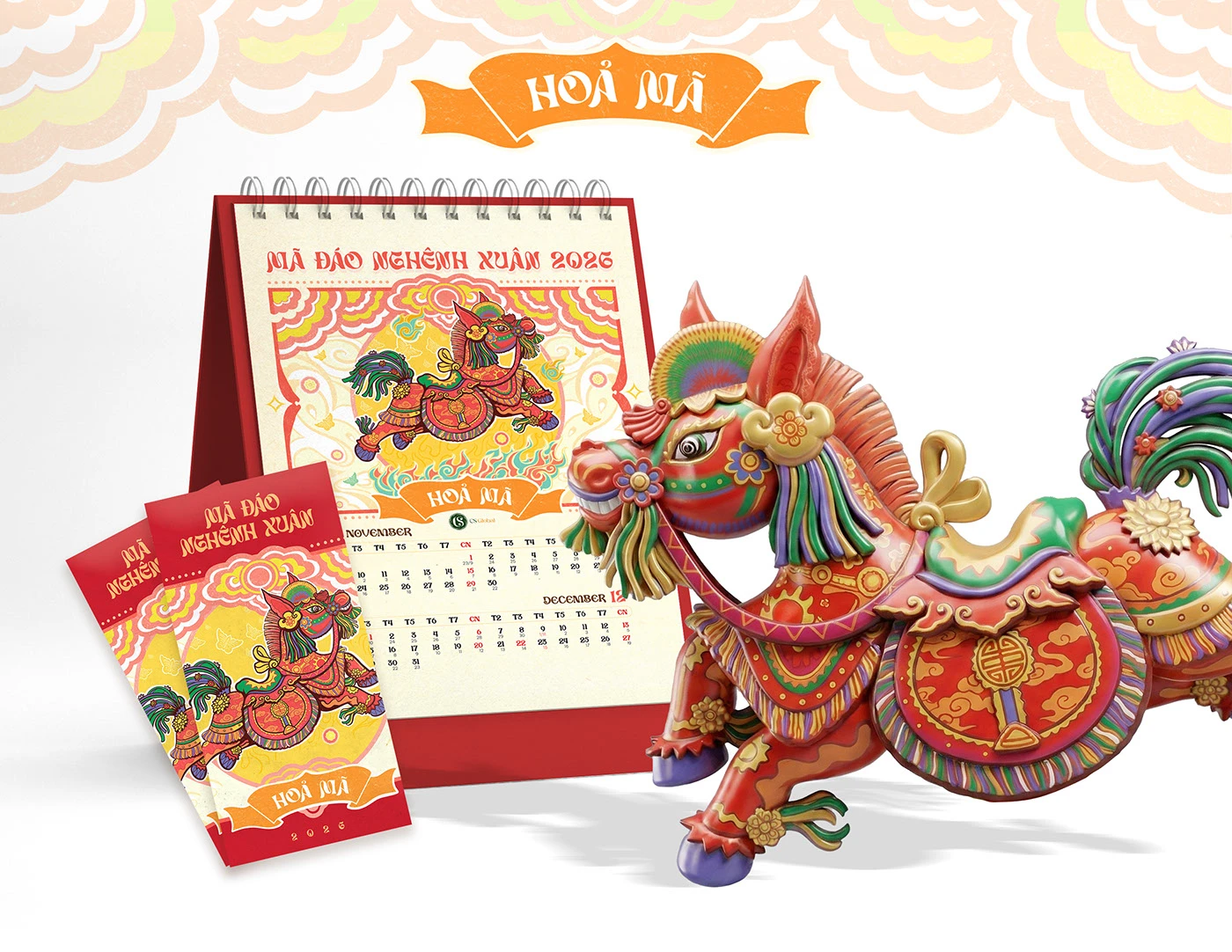 ILLUSTRATION  Digital Art  calendar house design dân gian Hàng Trống Ngựa tet key visual