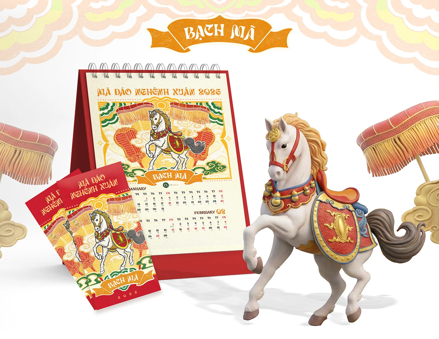 ILLUSTRATION  Digital Art  calendar house design dân gian Hàng Trống Ngựa tet key visual