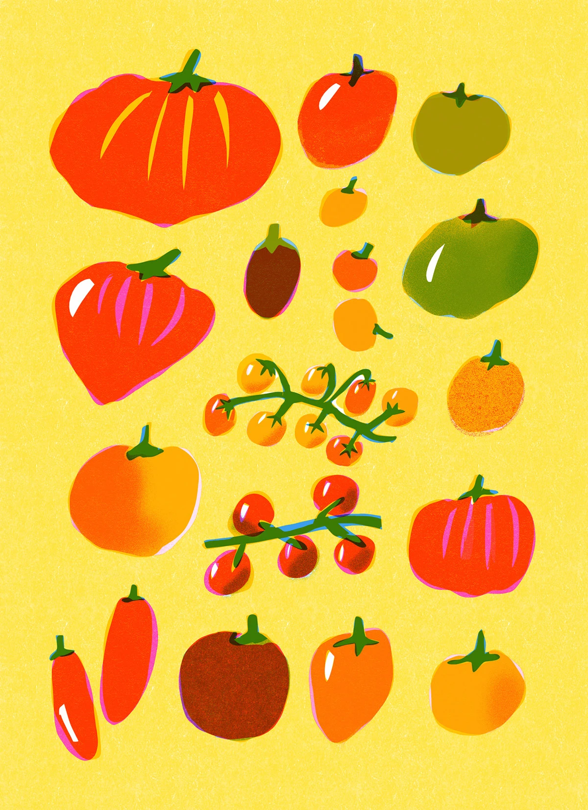 Italian food risograph ILLUSTRATION  italian illustrator Limited Color Palette retro illustration style vintage postcard Retro food illustration Digital Art 